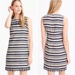 J. Crew Scallop Grommet Sleeveless Stripe Shift Dress Womens Sz 0